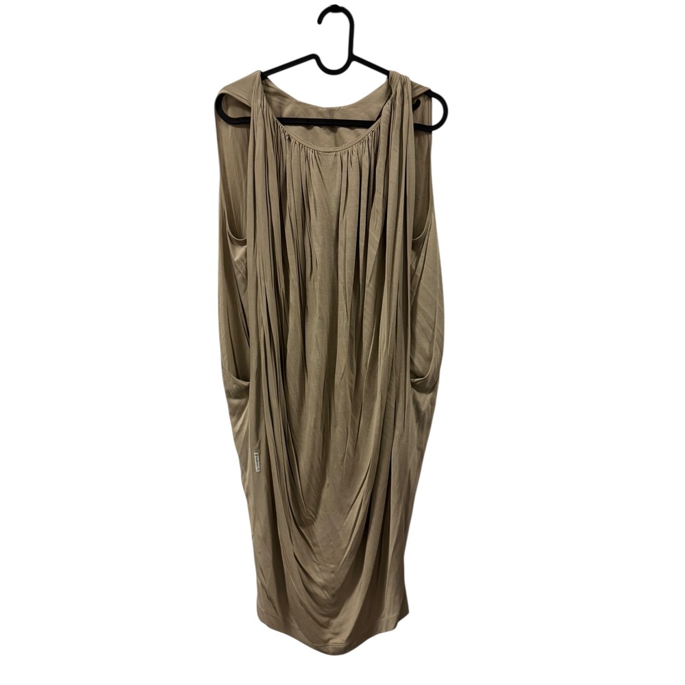 Armani Jeans Beige Draped Sleeveless Midi Dress Viscose Blend